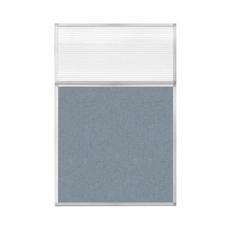 Versare Hush Panel Configurable Cubicle Partition 4' x 6' W/ Window Powder Blue Fabric Clear Fluted Window 1850604-1